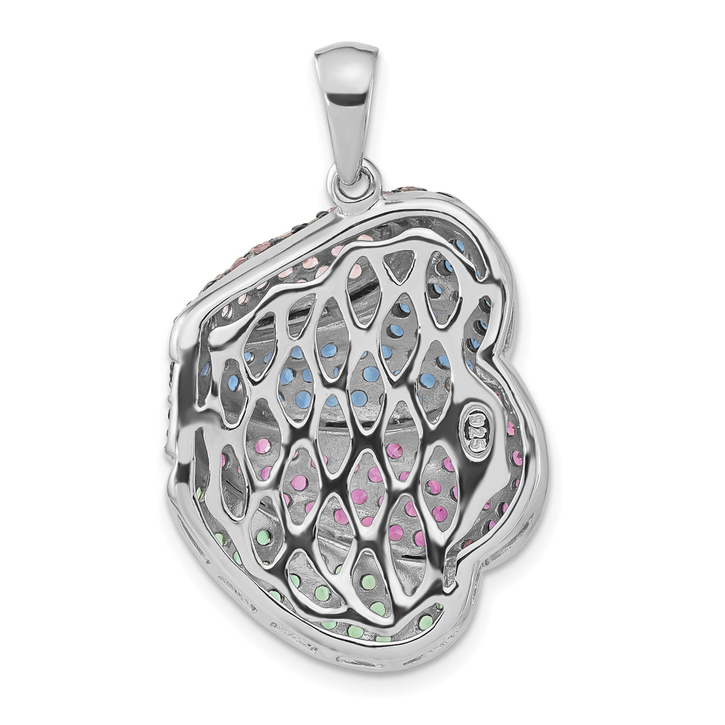 SS & Black Rhodium Blue/Grn Glass Lt & Drk Synth. Ruby Pendant