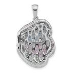 SS & Black Rhodium Blue/Grn Glass Lt & Drk Synth. Ruby Pendant