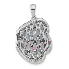 SS & Black Rhodium Blue/Grn Glass Lt & Drk Synth. Ruby Pendant