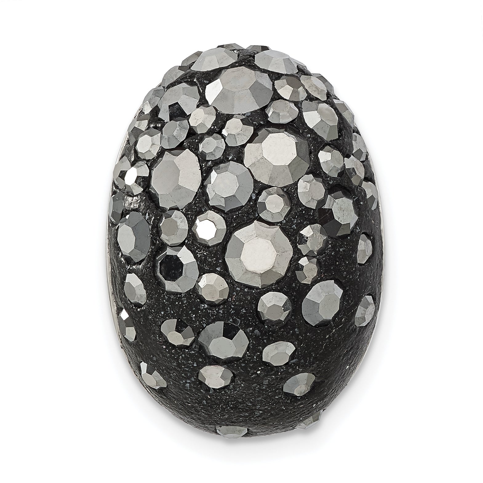 Sterling Silver Rhodium Black Clay & Preciosa Crystal Chain Slide Pendant Main image