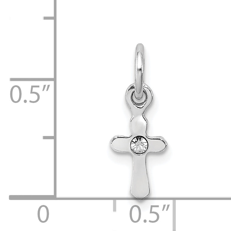Sterling Silver RH Plated Child's Preciosca Crystal Apr Cross Pendant