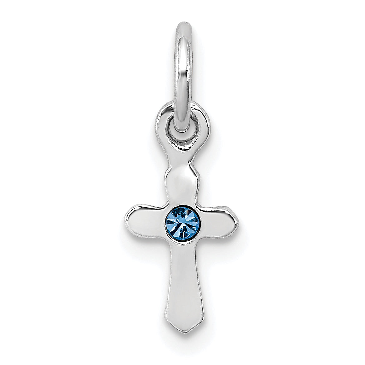 Sterling Silver RH-pltd Child's Dec Blue Preciosca Crystal Cross Pendant