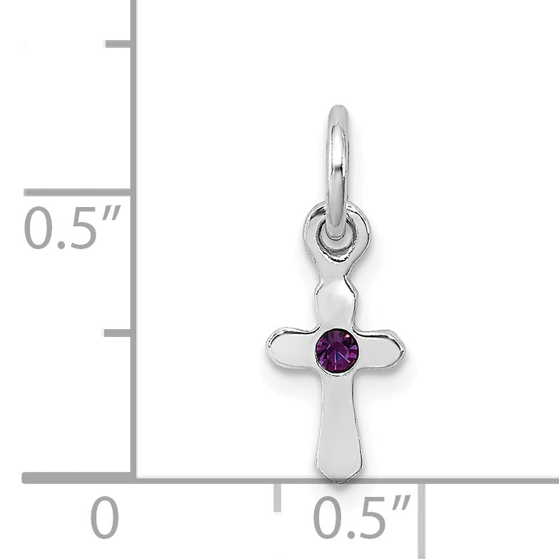 Sterling Silver RH Plated Child's Preciosca Crystal Feb Cross Pendant