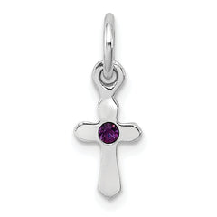 Sterling Silver RH-pltd Child's Feb Purple Preciosca Crystal Cross Pendant
