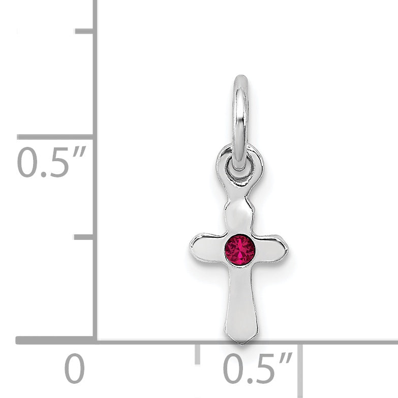Sterling Silver RH Plated Child's Preciosca Crystal July Cross Pendant