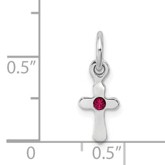 Sterling Silver RH Plated Child's Preciosca Crystal July Cross Pendant