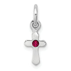 Sterling Silver RH-pltd Child's July Red Preciosca Crystal Cross Pendant