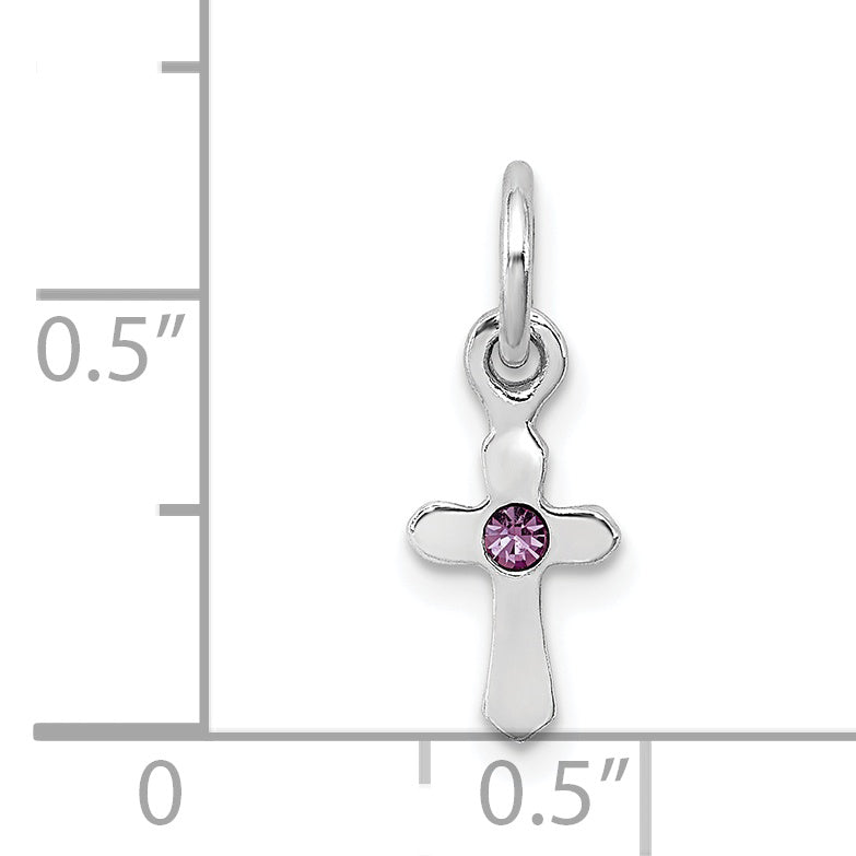 Sterling Silver RH Plated Child's Preciosca Crystal June Cross Pendant