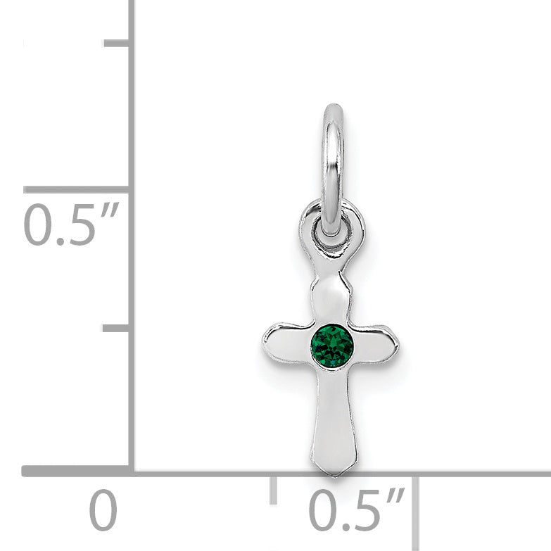 Sterling Silver RH Plated Child's Preciosca Crystal May Cross Pendant