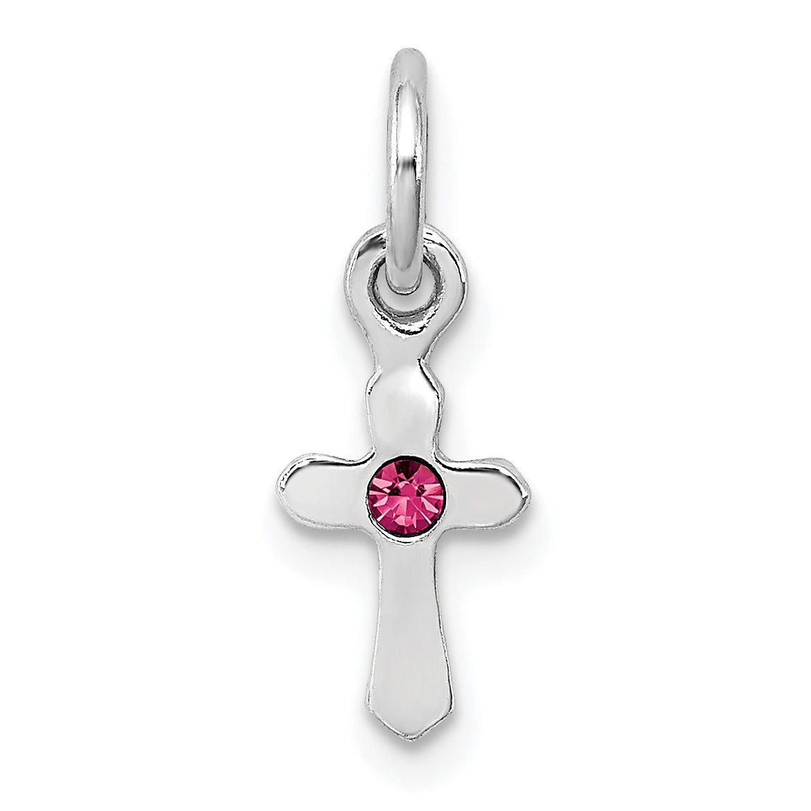 Sterling Silver RH-pltd Child's Oct Pink Preciosca Crystal Cross Pendant Main image