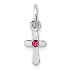 Sterling Silver RH-pltd Child's Oct Pink Preciosca Crystal Cross Pendant