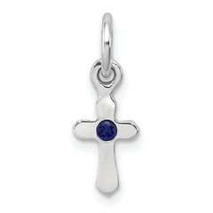 Sterling Silver RH-pltd Child's Sept Blue Preciosca Crystal Cross Pendant