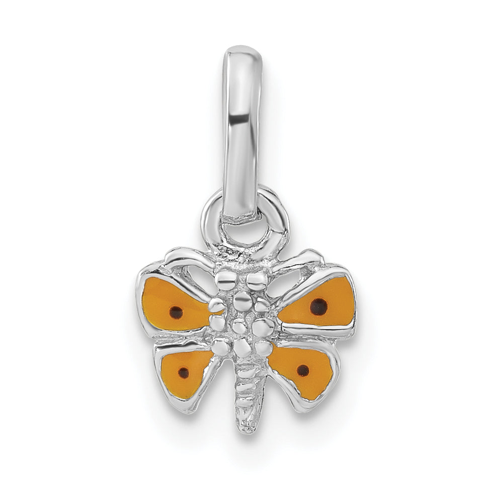 Sterling Silver Child's Rhodium-Plated Yellow Enamel Butterfly Pendant Main image