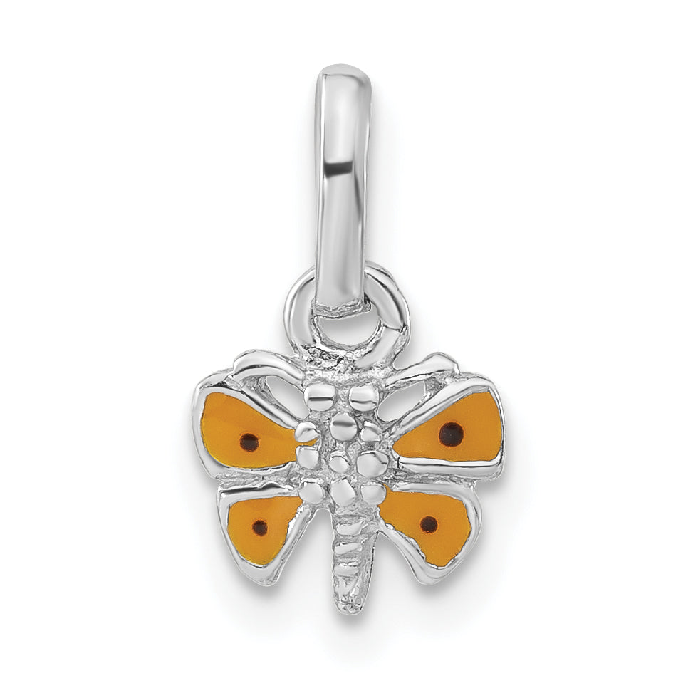 Sterling Silver Child's Rhodium-Plated Yellow Enamel Butterfly Pendant
