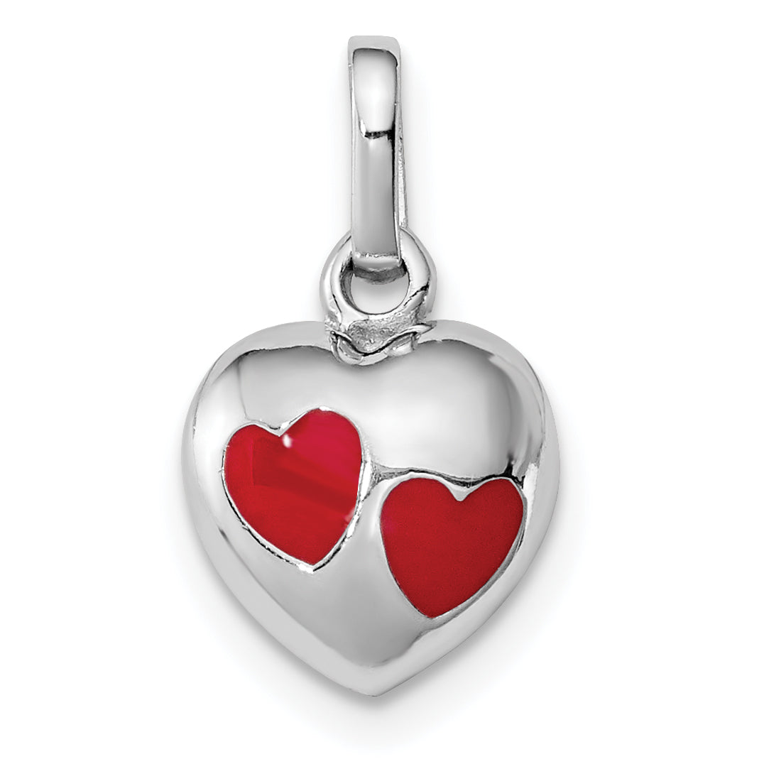 Sterling Silver RH-plated Polished Red Enameled Hearts Children's Pendant Main image