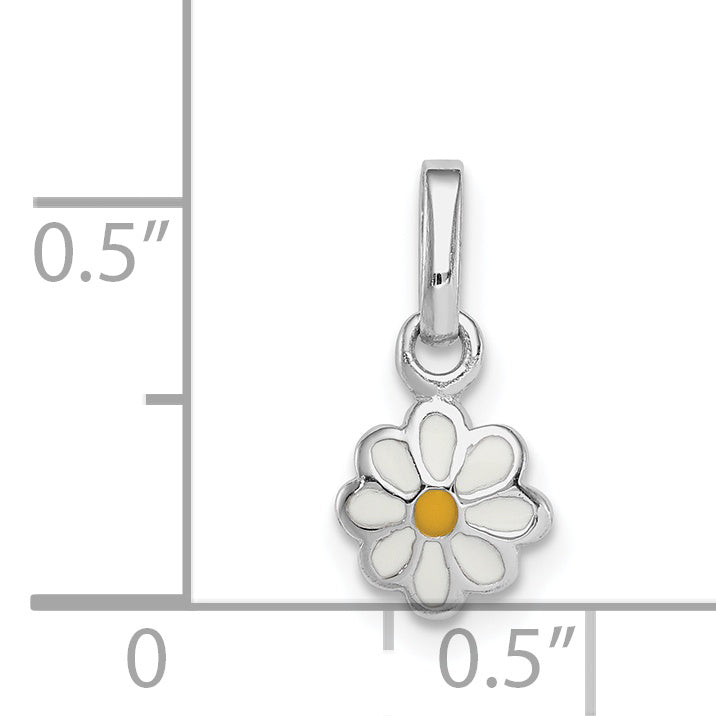 Sterling Silver RH Plated Child's White & Yellow Enamel Daisy Pendant