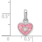 Sterling Silver RH Plated Child's Pink Glittered Enamel Heart Pendant