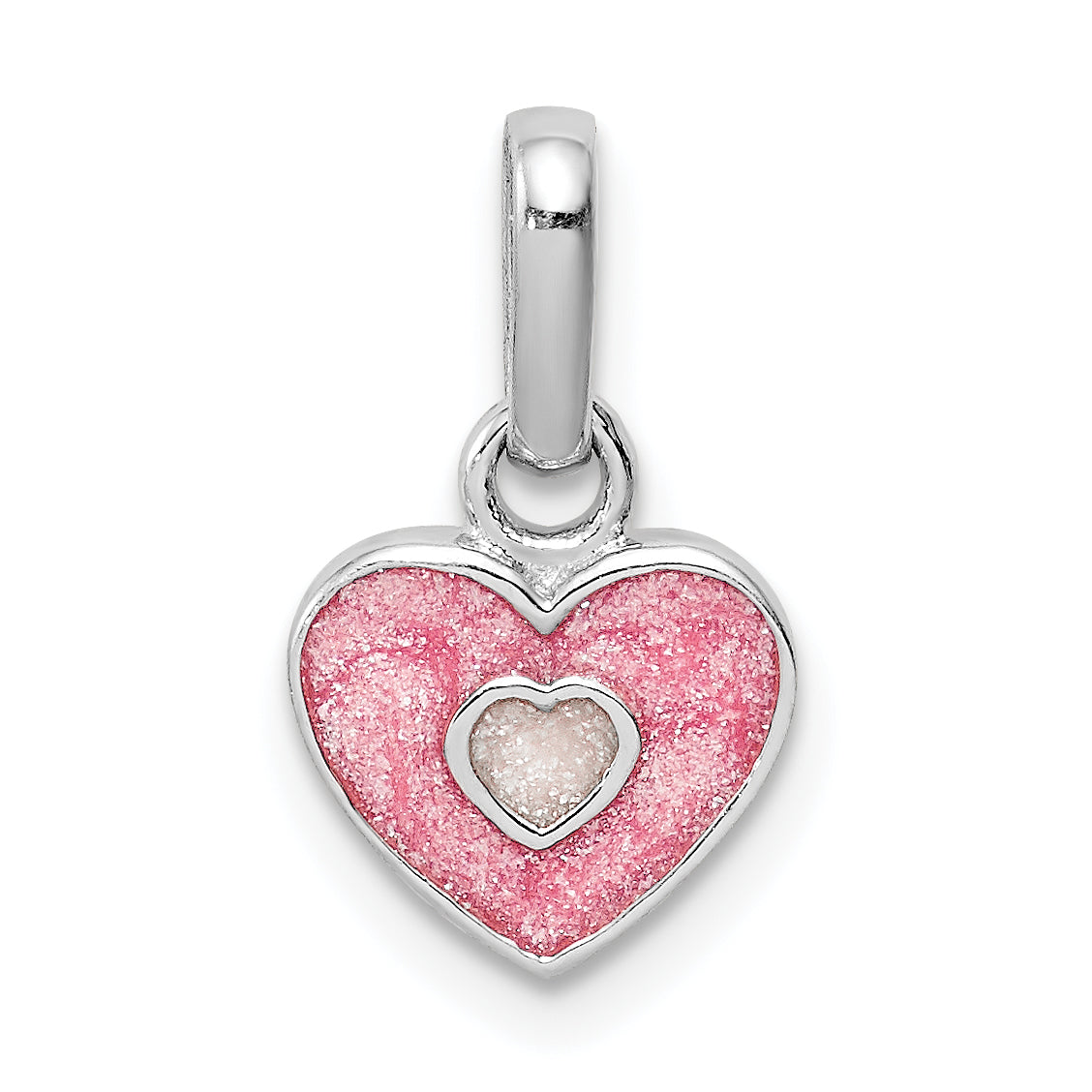 Sterling Silver RH-plated Pink Glitter Enameled Heart Children's Pendant Main image