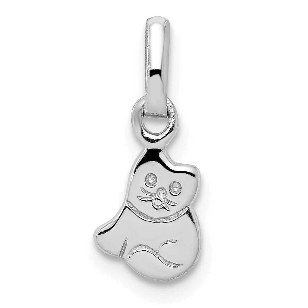 Sterling Silver RH Plated Child's Polished Kitty Cat Pendant