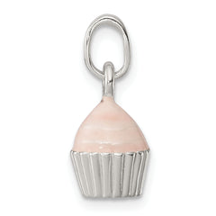 Sterling Silver Children's Pink Enameled Cupcake Pendant