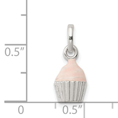 Sterling Silver Children's Pink Enameled Cupcake Pendant