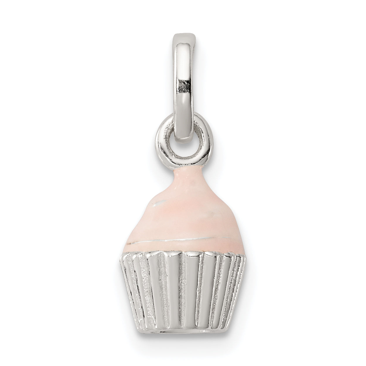 Sterling Silver Polished & Pink Enameled Cupcake Children's Pendant Main image