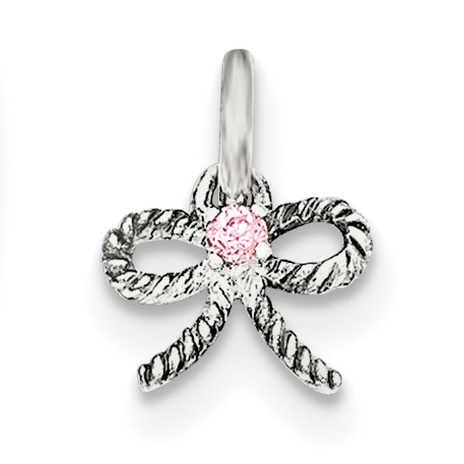 Sterling Silver Pink CZ Bow Kid's Pendant