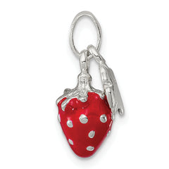 Sterling Silver Enamel Kid's Flower and Strawberry Pendant