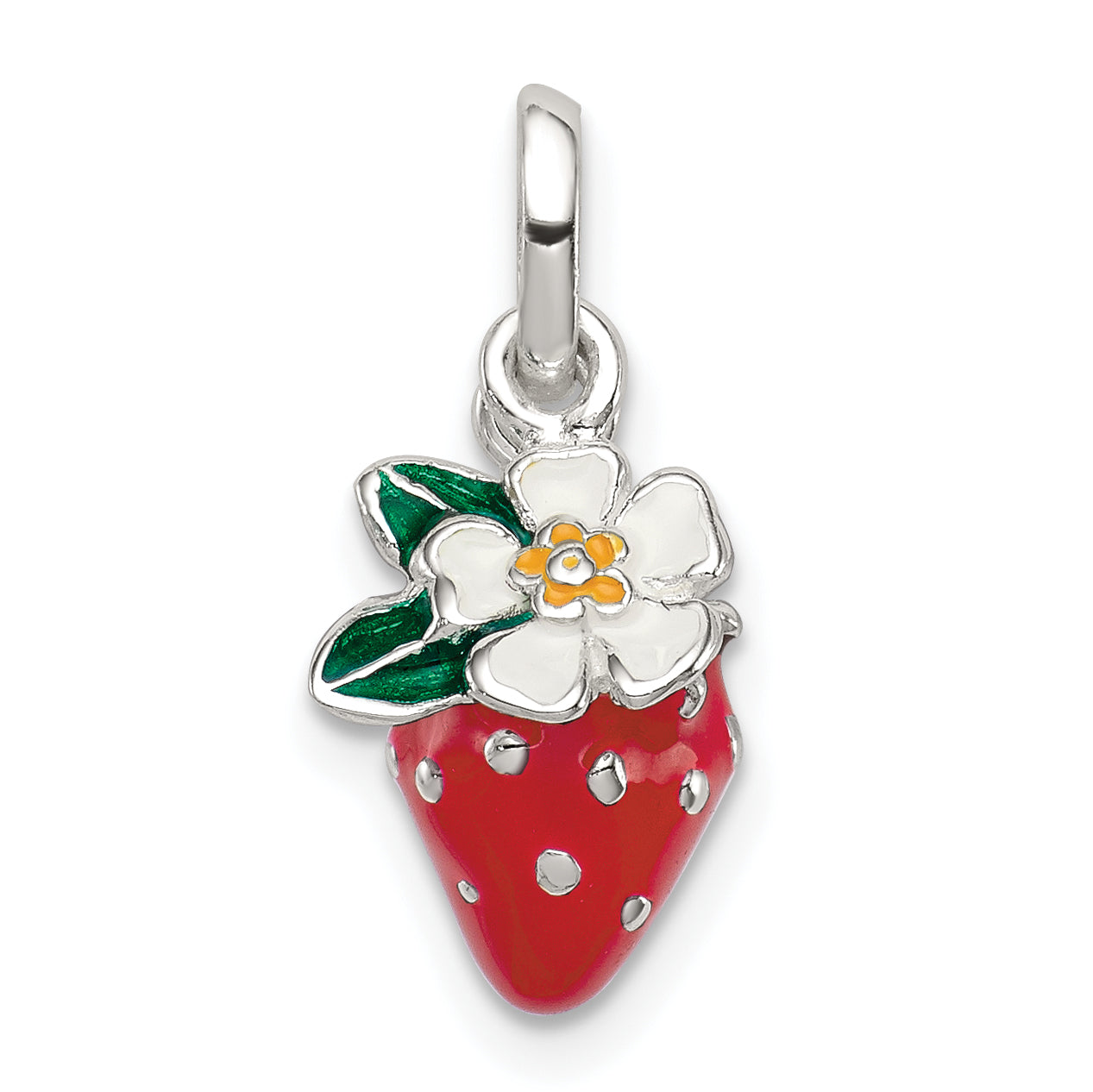 Sterling Silver Enamel Kid's Flower and Strawberry Pendant