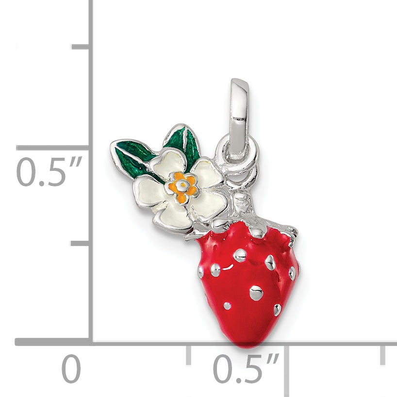 Sterling Silver Enamel Kid's Flower and Strawberry Pendant
