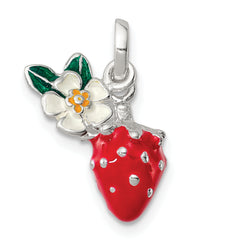 Sterling Silver Multi-color Enamel Flower & Strawberry Children's Pendant