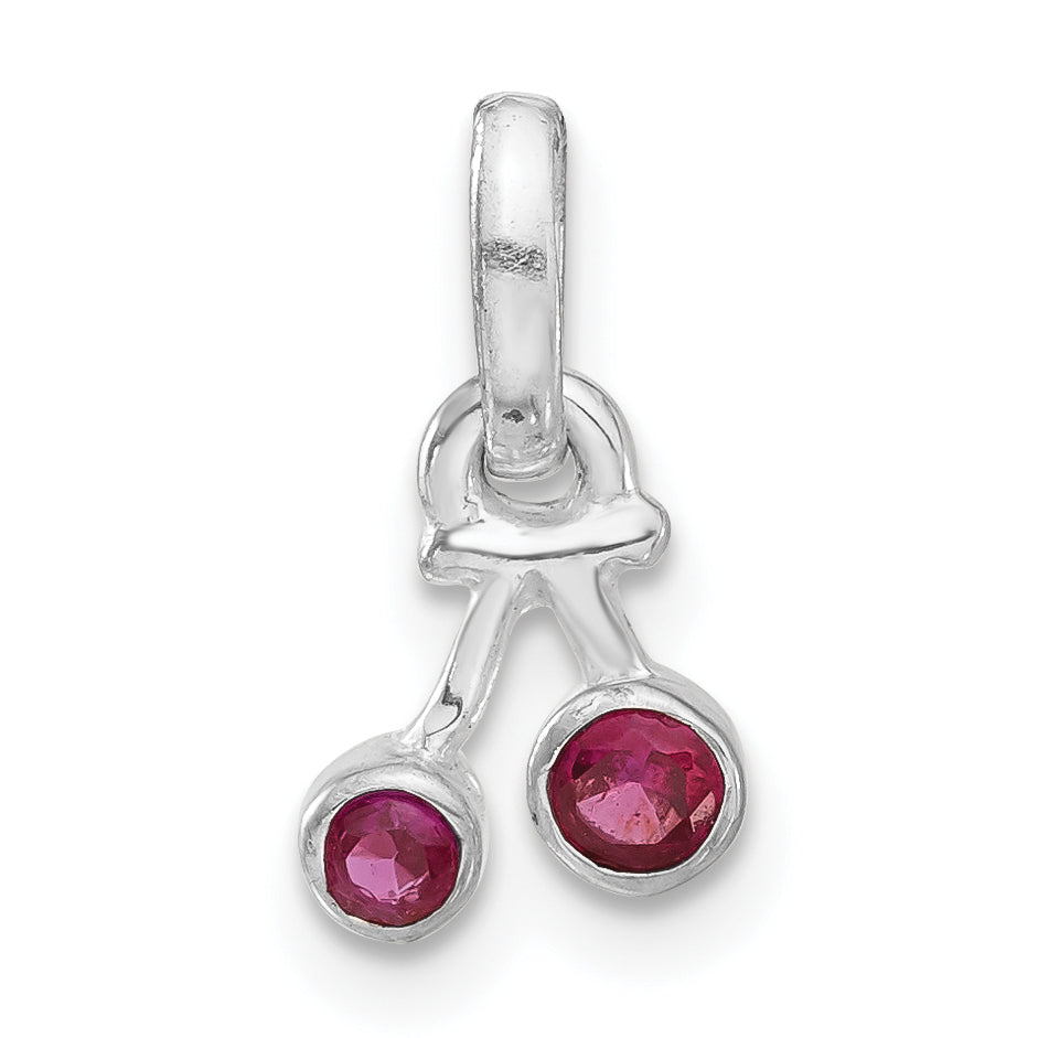 Sterling Silver Synthetic Ruby Cherry Kid's Pendant