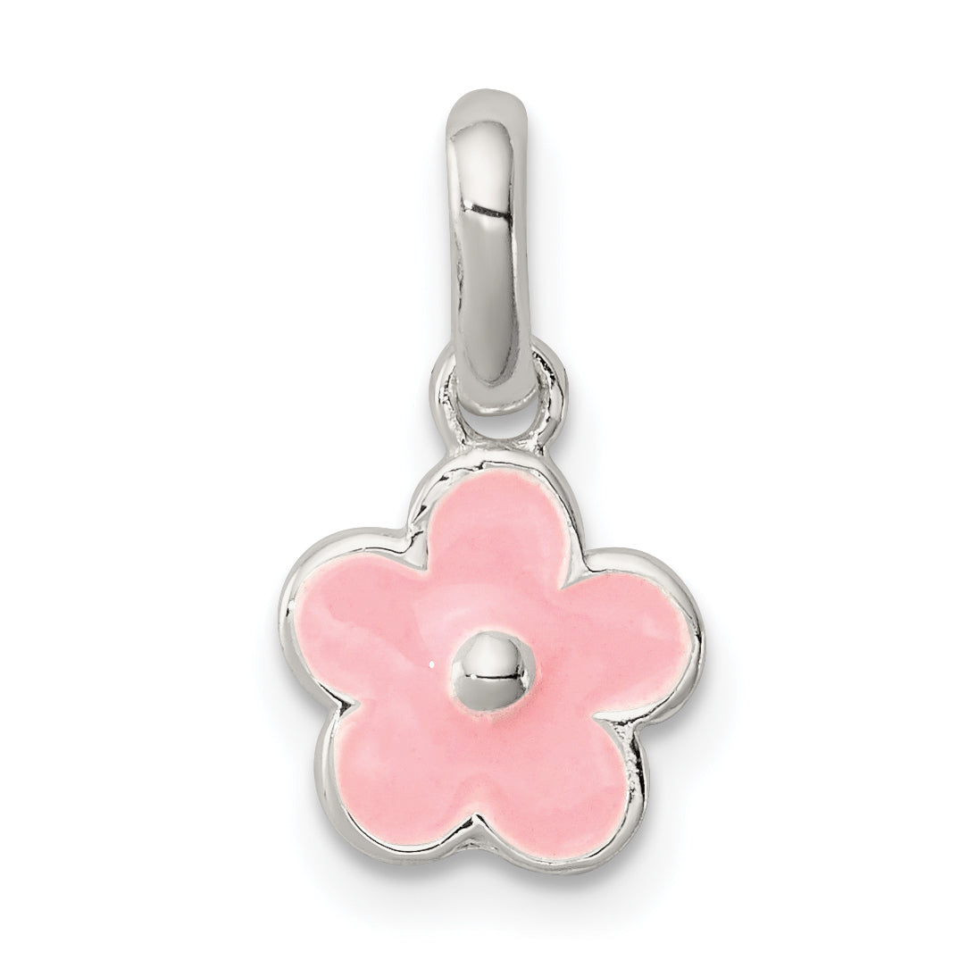 Sterling Silver Polished Pink Enameled Flower Children's Pendant