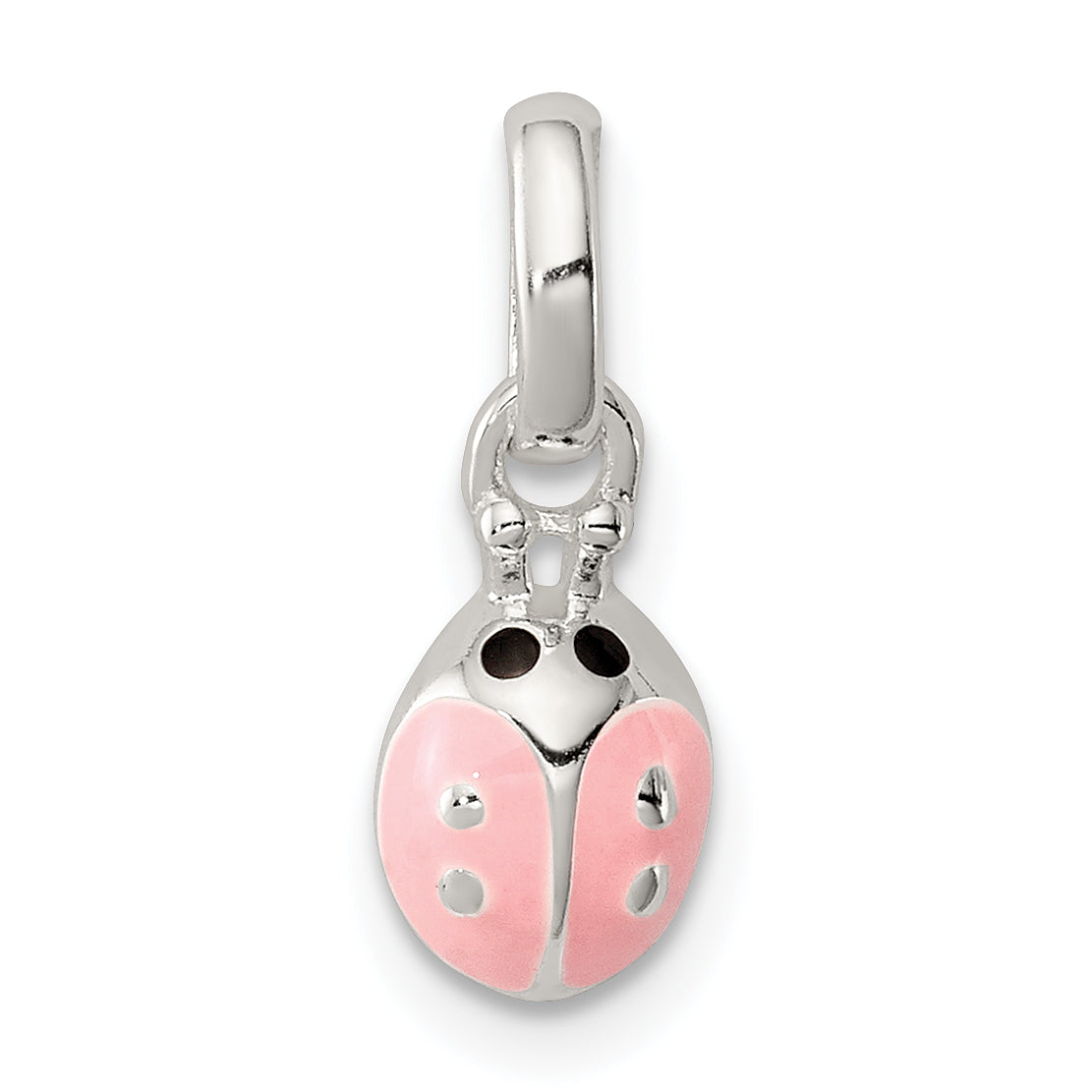 Sterling Silver Polished Pink & Black Enameled Ladybug Children's Pendant