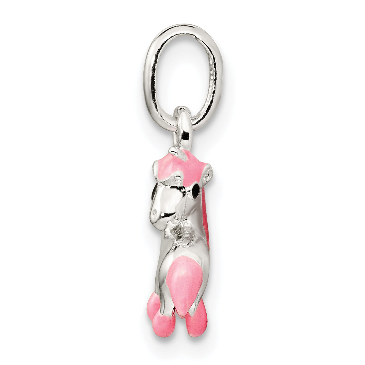 Sterling Silver Pink Enamel Kid's Horse Pendant