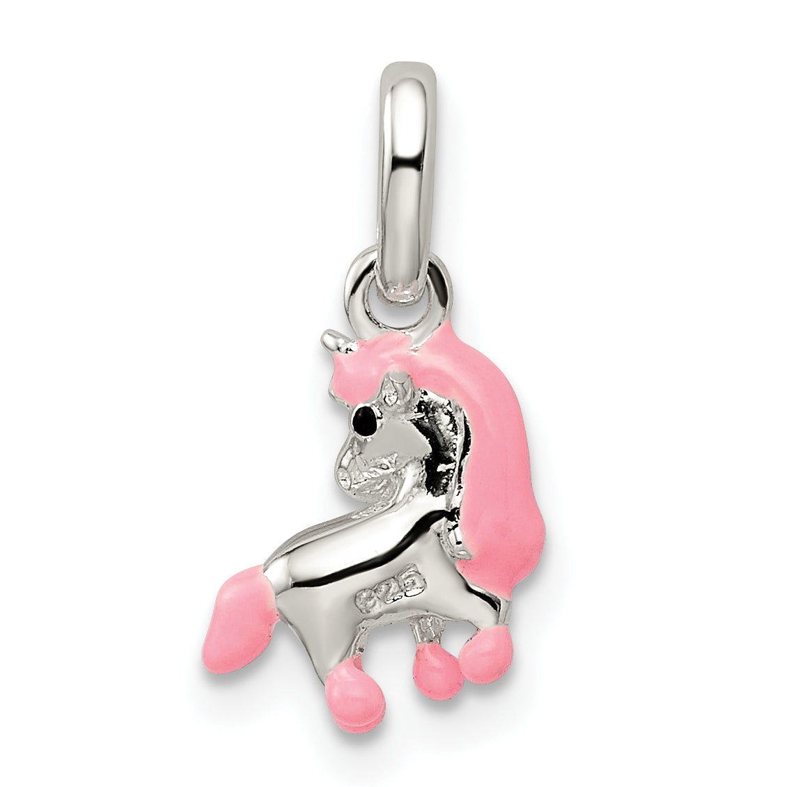 Sterling Silver Pink Enamel Kid's Horse Pendant