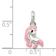 Sterling Silver Pink Enamel Kid's Horse Pendant