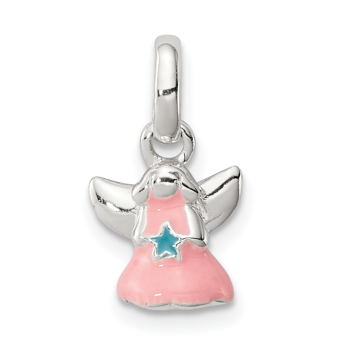 Sterling Silver Pink Enamel Angel Kid's Pendant Main image