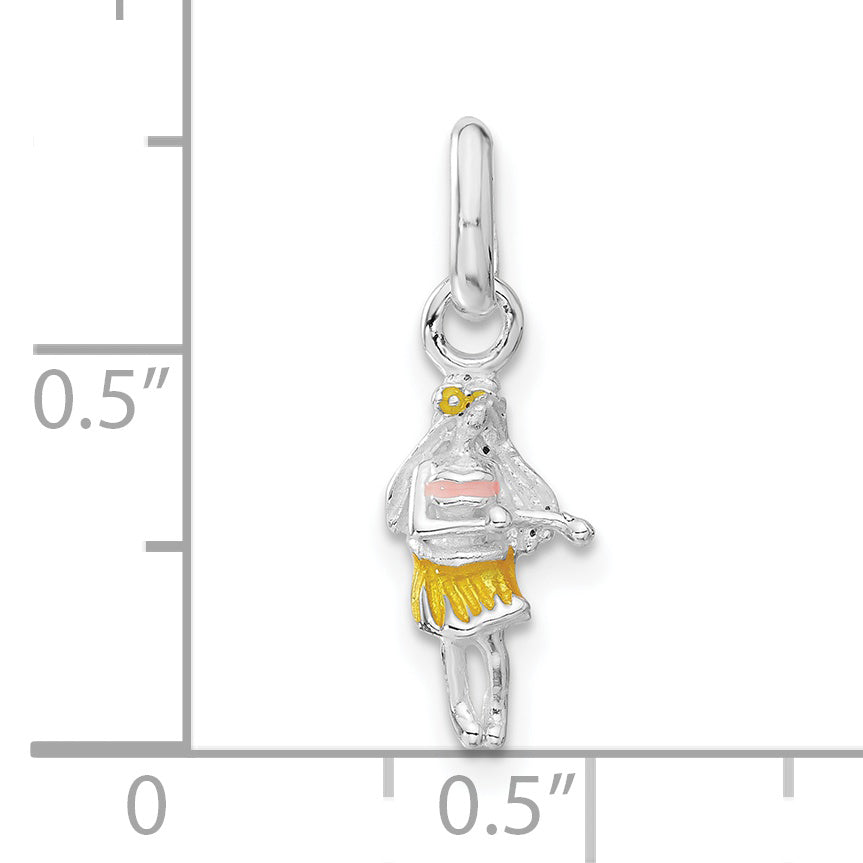 Sterling Silver Children's Yellow Enameled Hawaiian Girl Pendant