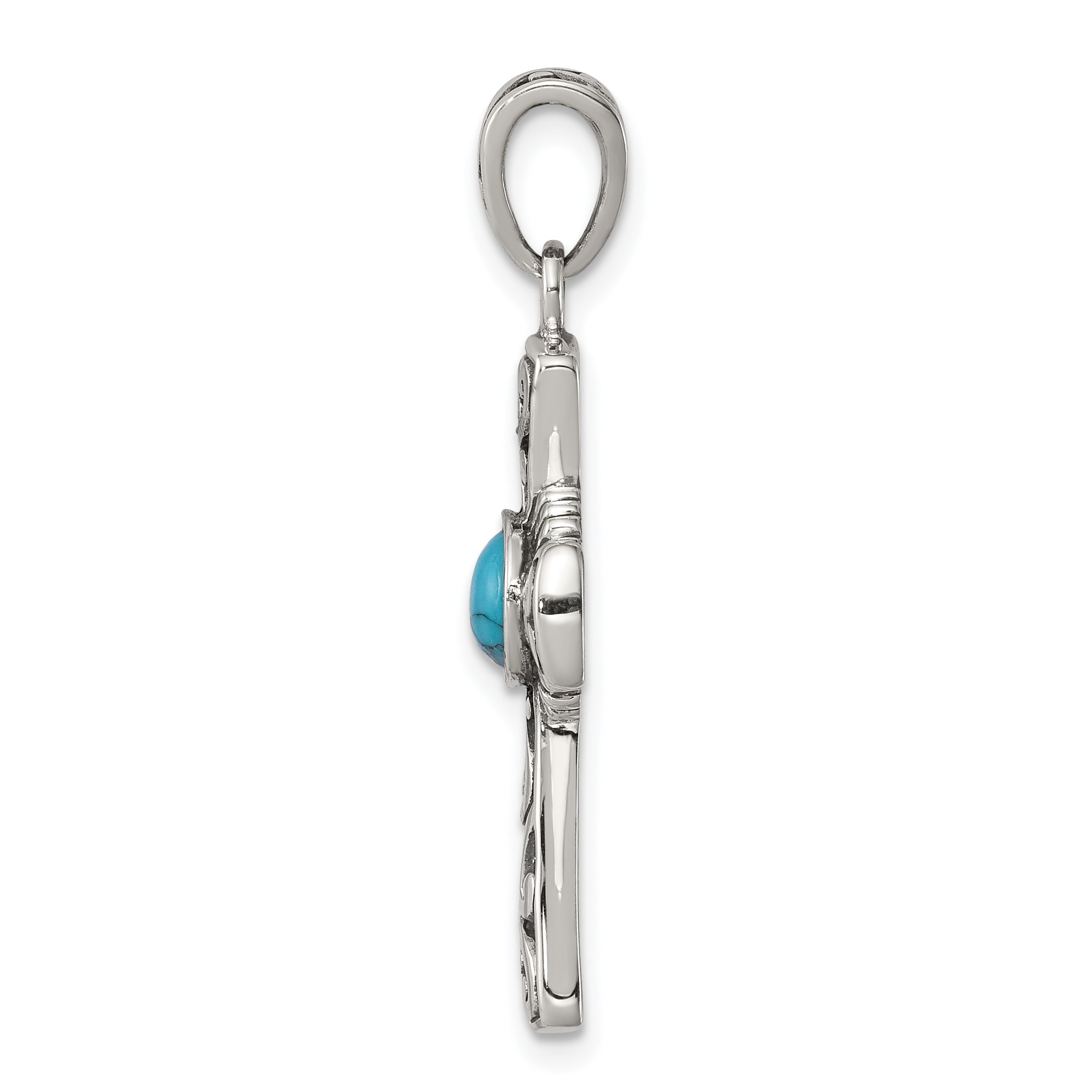 Sterling Silver Antiqued Recon Turquoise Cross Pendant Secondary image