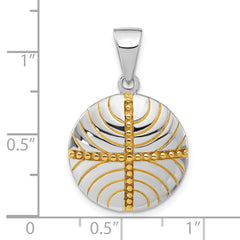 Sterling Silver Gold-plated Rhodium Antiqued Round Pendant