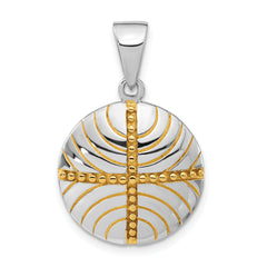 Sterling Silver Rhodium & Gold-plated Polished Beaded Circle Pendant