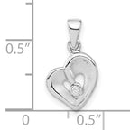 Sterling Silver Polished & Satin CZ Open Heart Pendant
