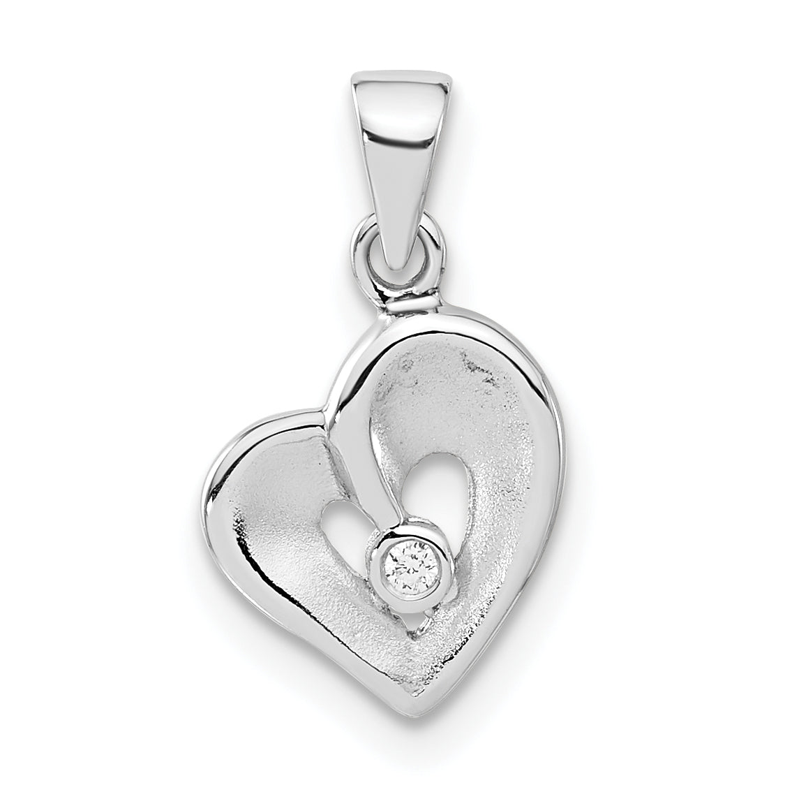 Sterling Silver Polished & Satin CZ Open Heart Pendant Main image