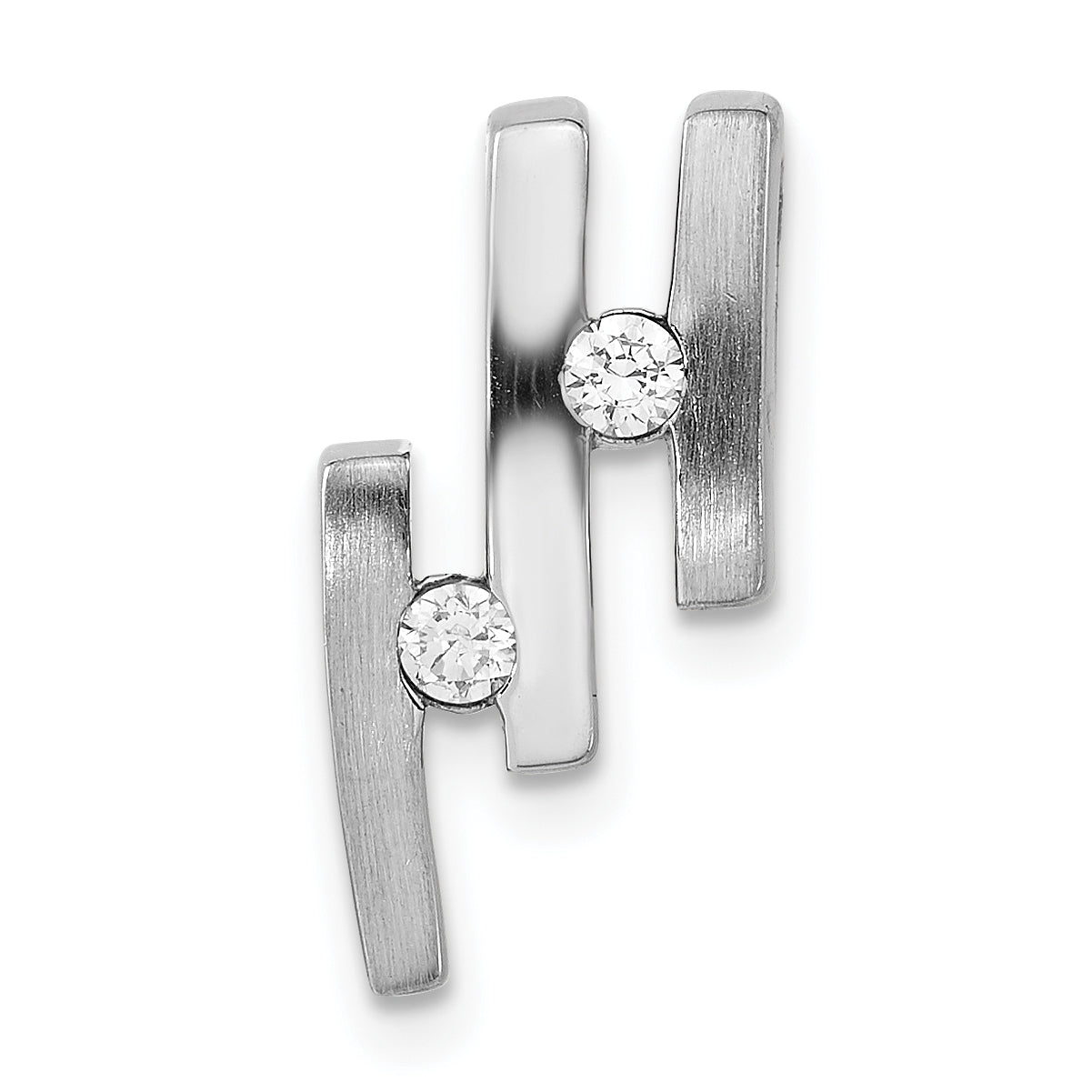 Sterling Silver Brushed & Polished CZ Slide Main image