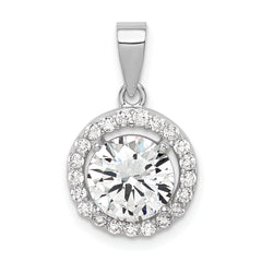 Sterling Silver Rhodium-plated Polished CZ Halo Pendant