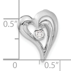 Sterling Silver Polished and Satin CZ Heart Chain Slide