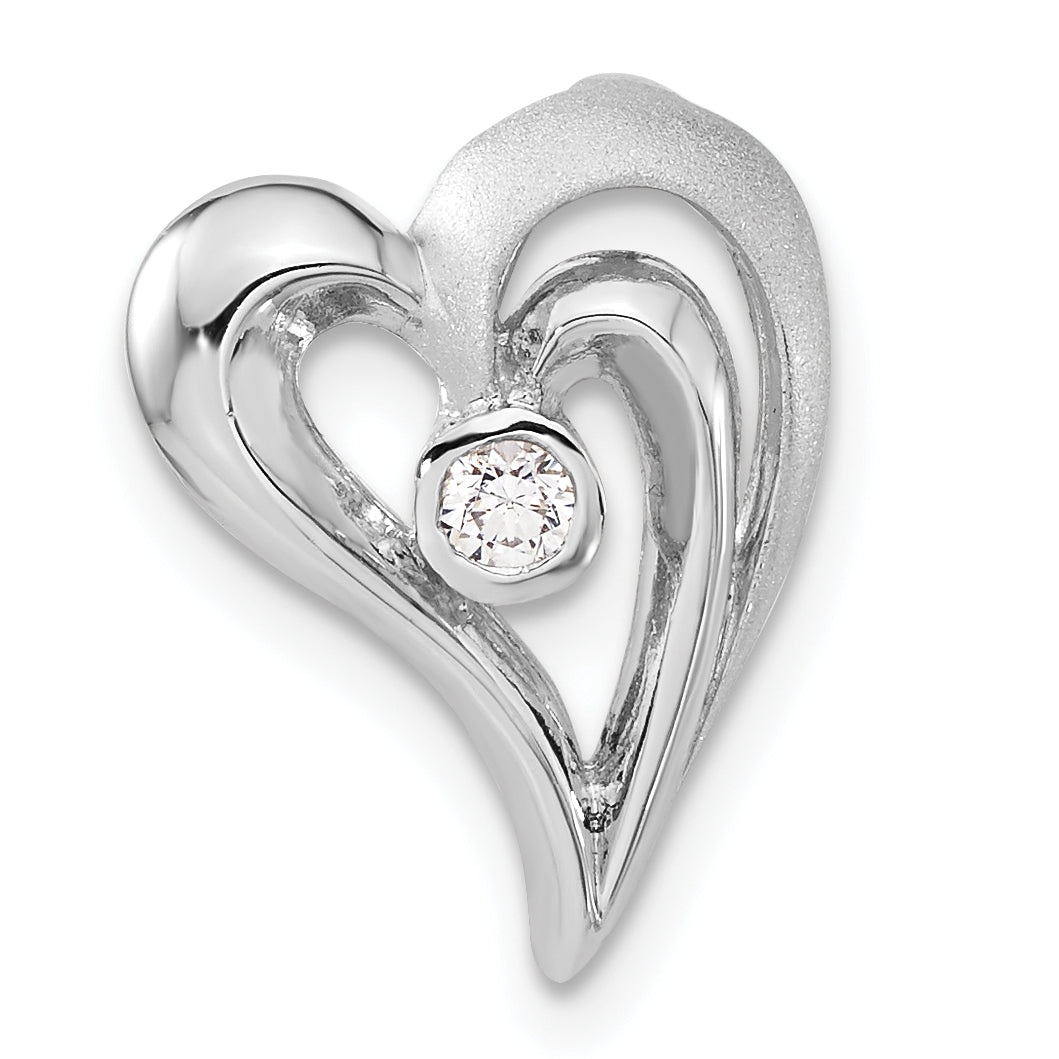Sterling Silver Polished & Satin CZ Heart Chain Slide Main image