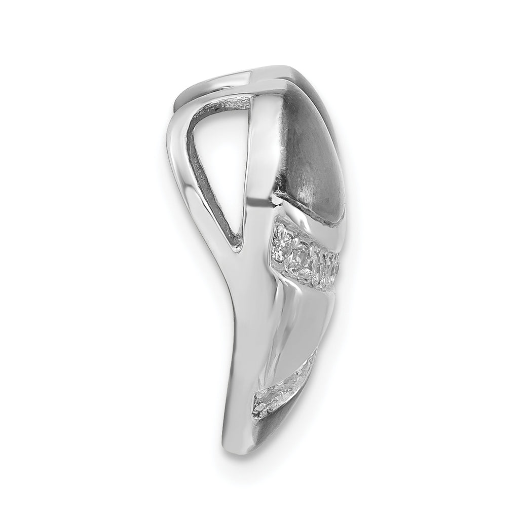 Sterling Silver Blk Rhod Polished CZ Heart Chain Slide Pendant