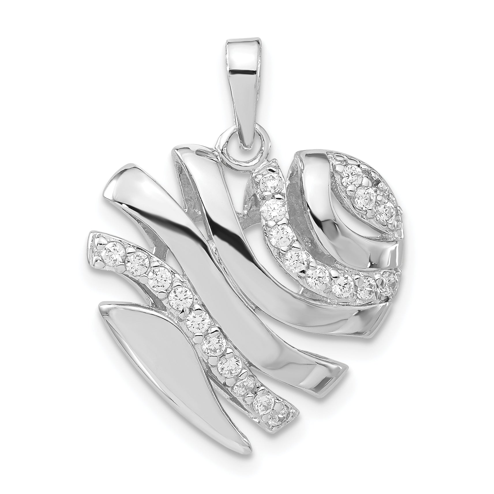 Sterling Silver Polished CZ Cut-out Hollow Heart Pendant Main image
